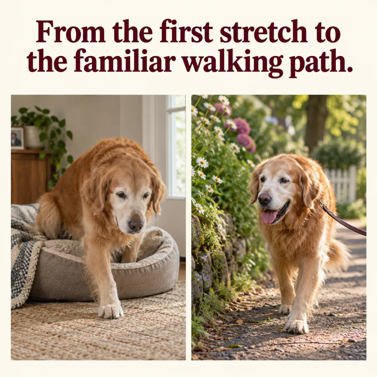 Every dog is different. Keep track of getting up, familiar walks and settling down.